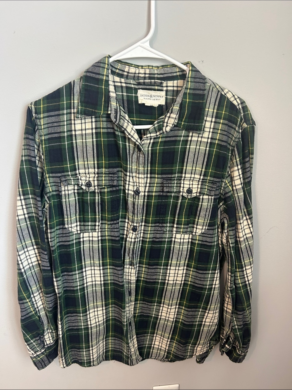 Denim & Supply Ralph Lauren Green and White Plaid Button-Down Shirt